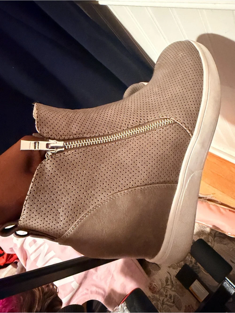 Wedge Sneaker Booties in Taupe - Comfortable Women's Casual Shoes